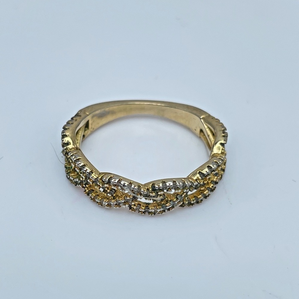Classic Gold-Tone Clear Rhinestone Twist Entwined Infinity Band Wedding Ring 90s